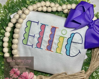 Personalized Girl Shirt, Scalloped Embroidery, Colorful Name Shirt