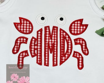 Monogrammed Crab Applique Boy's Shirt, Summer Beach Outfit