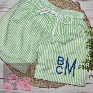 Boys Personalized Seersucker Swim Trunks, Monogrammed Swimsuit