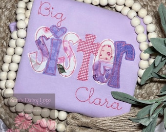 Applique Big Sister Shirt, Personalized Sibling Outfit
