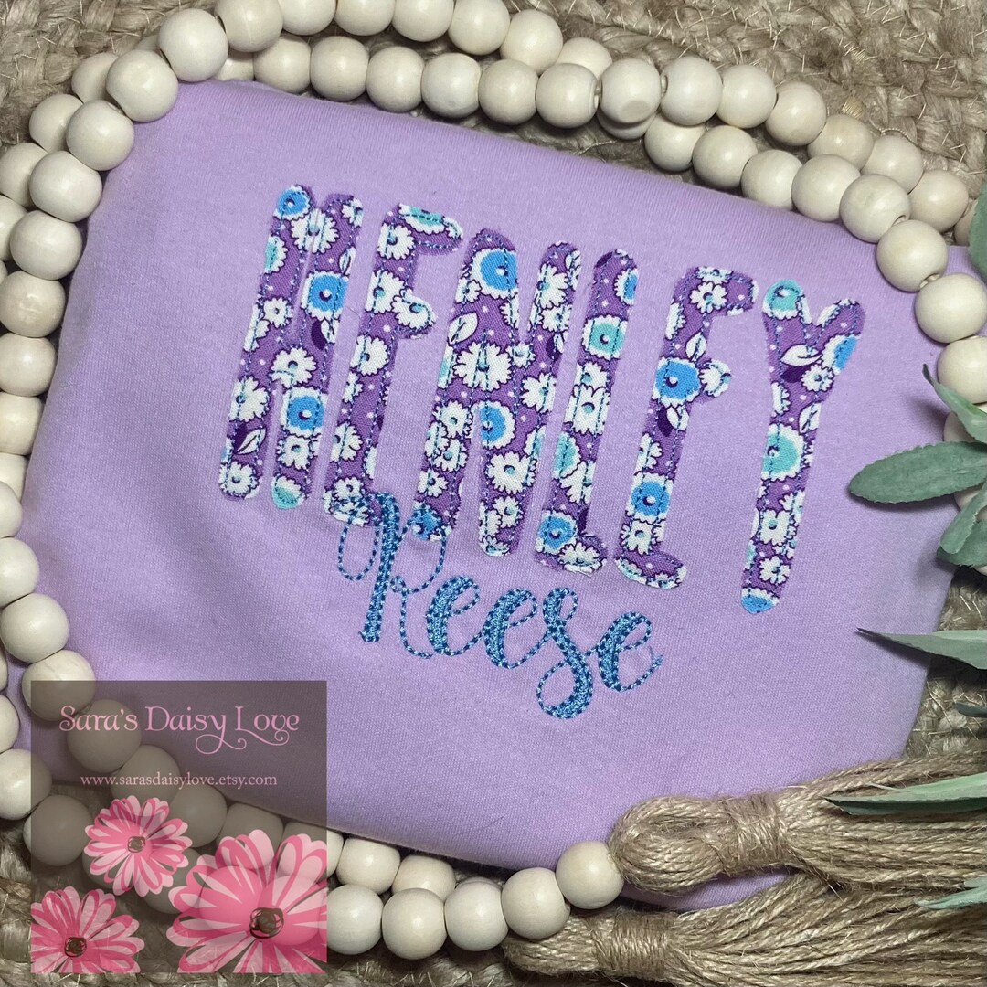 Girls Floral Applique Name Shirt, Personalized Embroidery - Etsy