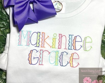 Personalized Girl Shirt, Scalloped Embroidery, Monogrammed Birthday Shirt