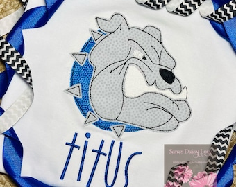 Boy’s Personalized Bulldog Shirt, Applique Bulldog Shirt, Football Shirt, School Mascot Shirt, Raglan Shirts, Saras Daisy Love