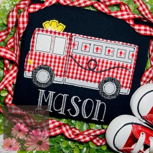 Fire Truck Shirt, Boy&#39;s fire Truck Shirt, Girl&#39;s Fire Truck Shirt, Firetruck Applique Shirt, Firetruck Shirt, Personalized Shirt