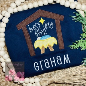Boy's Personalized Nativity Scene Applique Shirt, Best Day Ever Christmas Applique Shirt, Personalized Christmas Shirt, Saras Daisy Love