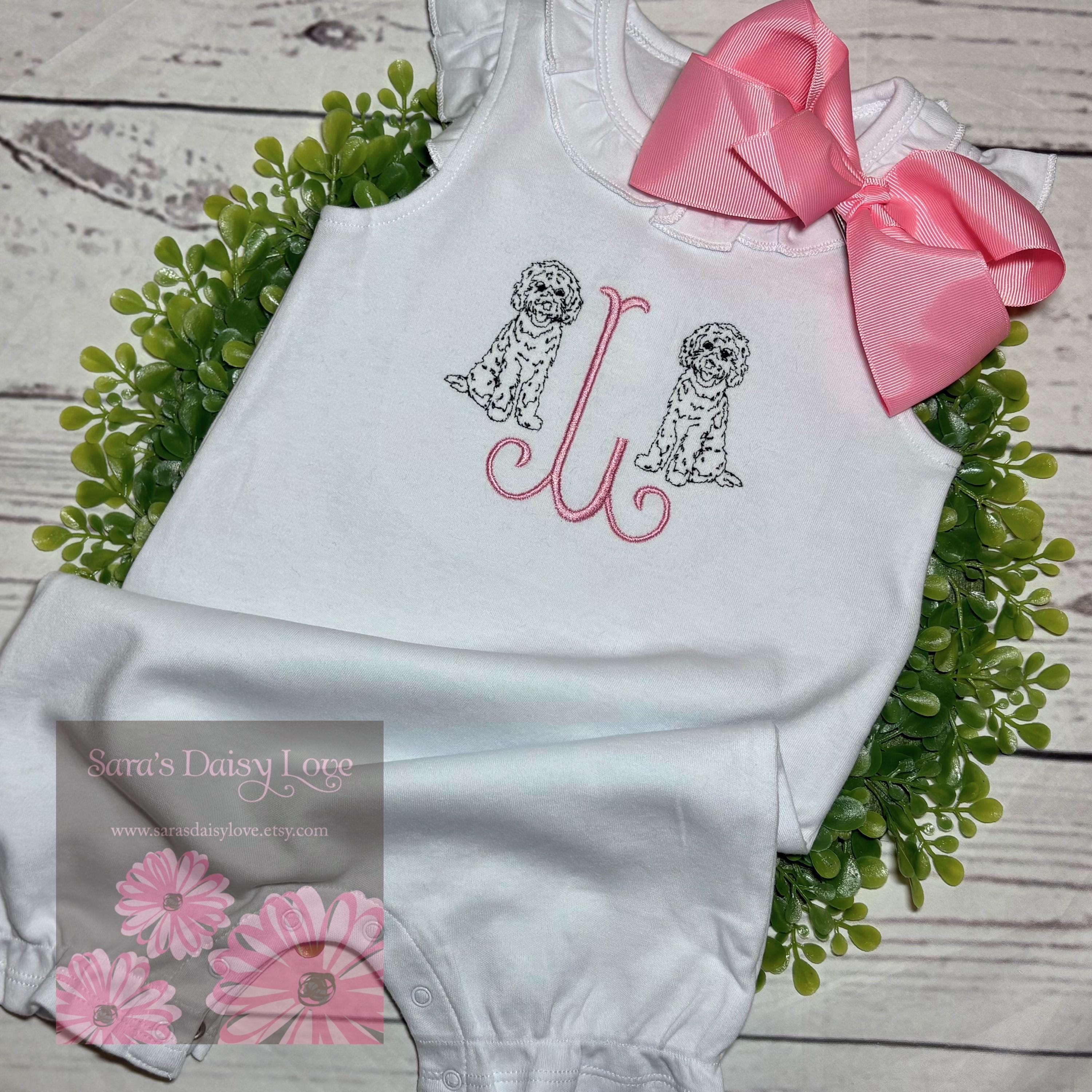 Girls' Embroidered Goldendoodle Romper, Personalized Puppy Monogram