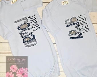 Personalized Baby Gown, Baby Gown With Name, Infant Gown With Name, Embroidered Baby Gown, Applique Name Baby Gown, Baby Boy Shower Gift