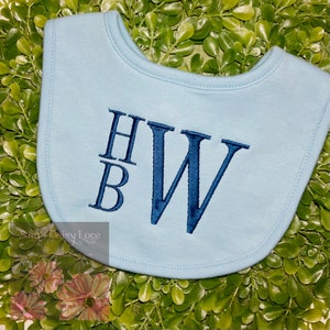 Personalized Stacked Monogram Cotton Infant Bib, Baby Shower Gift