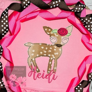 Girl Fawn Deer Applique Shirt, Deer With Flower, Fawn Applique Shirt, Personalized Deer Shirt, Girl Fawn Deer Bodysuit