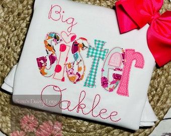 Personalized Applique Big Sister Shirt, Sibling Outfit