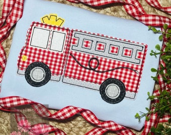Boy's Fire Truck Applique Shirt, Personalized
