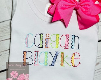 Personalized Girl Shirt: Scalloped Embroidery Monogram