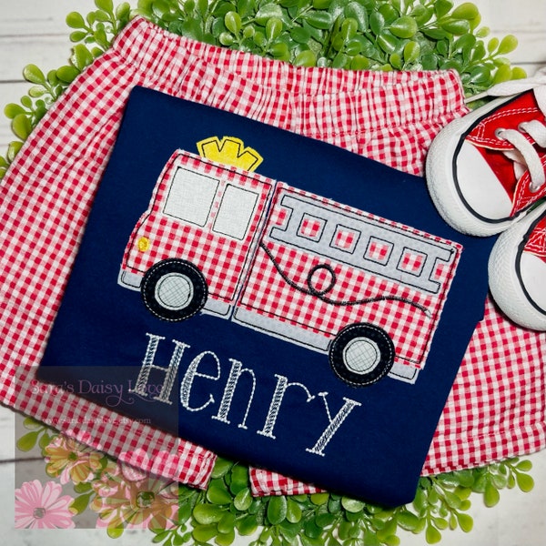 Fire Truck Shirt, Fire Truck Applique, Boy's Fire Truck Shirt, Personalized Shirt, Fire Truck Bodysuit, Fire Truck Gown, Personalized Truck