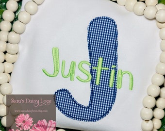 Boy's Personalized Applique Initial Bodysuit, Embroidered Name