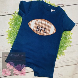 Boy&#39;s Football Romper, Monogrammed Romper, Personalized Infant or Toddler, Long Romper, Short Romper, Saras Daisy Love