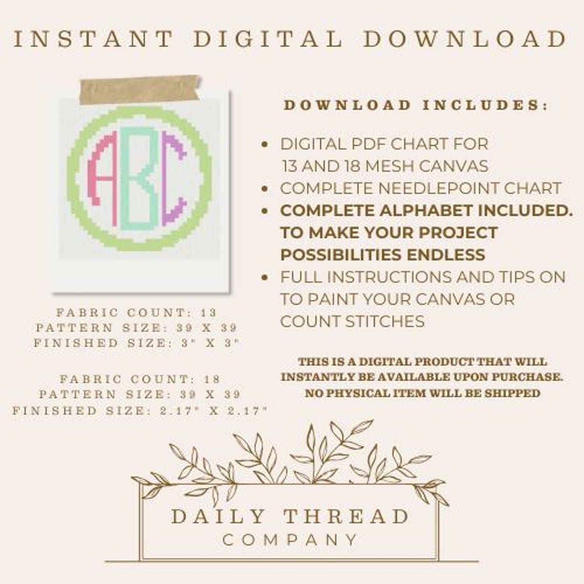 Needlepoint Lettering Monogram Alphabet Needlepoint Chart, Bag Charm Pattern Digital Download ...