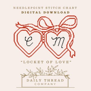 Customizable Love Locket Needlepoint Chart PDF – Heart Wedding Valentines DIY (Digital Download)