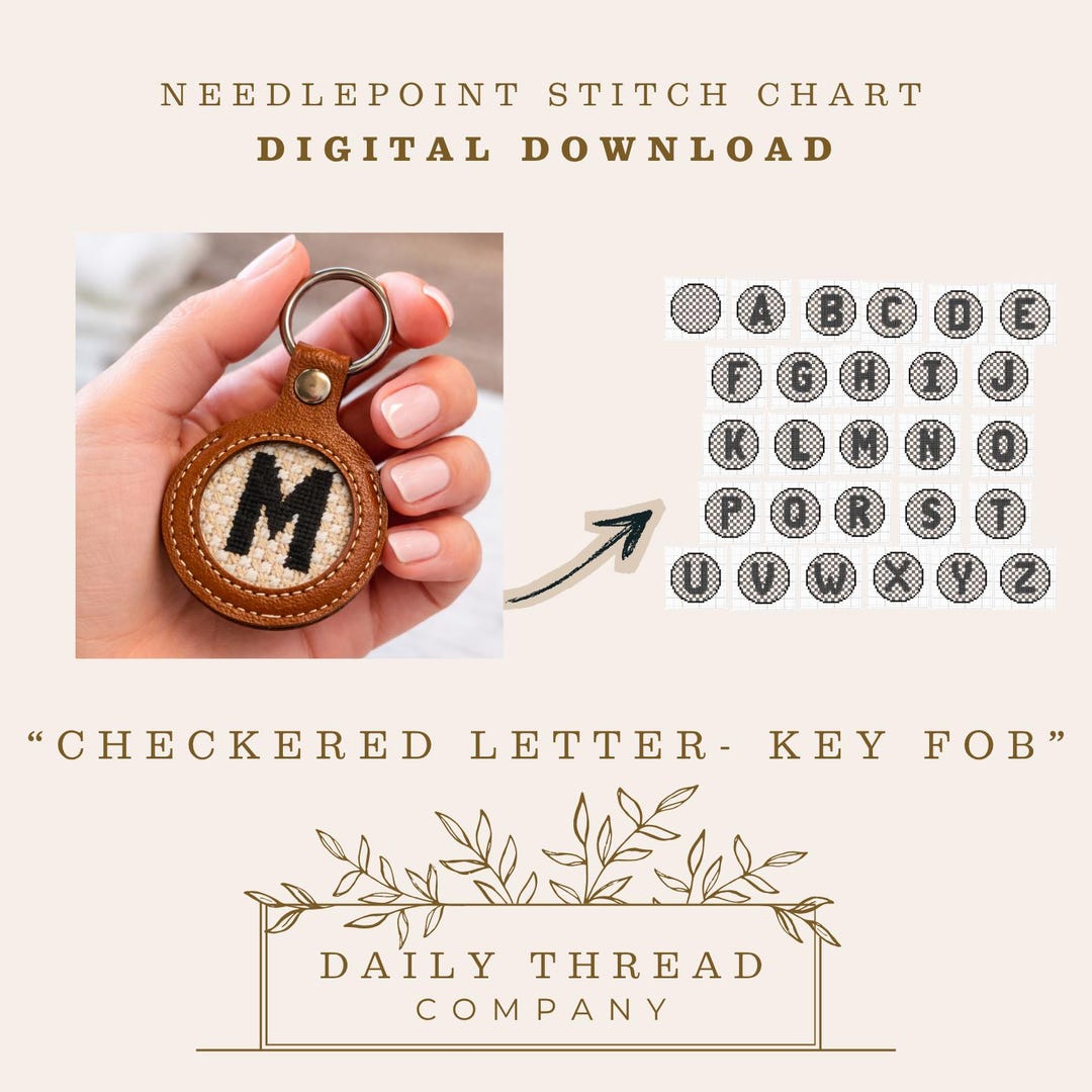 Mesh Keychain Mini Personalized Alphabet Keychain Canvas | Needlepoint Chart | 18 ...