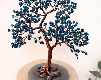 Apatite Crystal Tree – Copper Wire, Agate Slice Base, Spiritual Decor