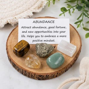 Abundance Crystal Set, Wealth & Prosperity Crystals, Citrine Pyrite Green Aventurine Crystal Gift, Manifestation Kit, Money Stones