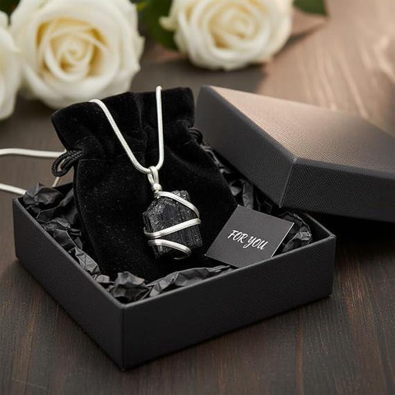 Raw Black Tourmaline Crystal Healing Pendant Necklace