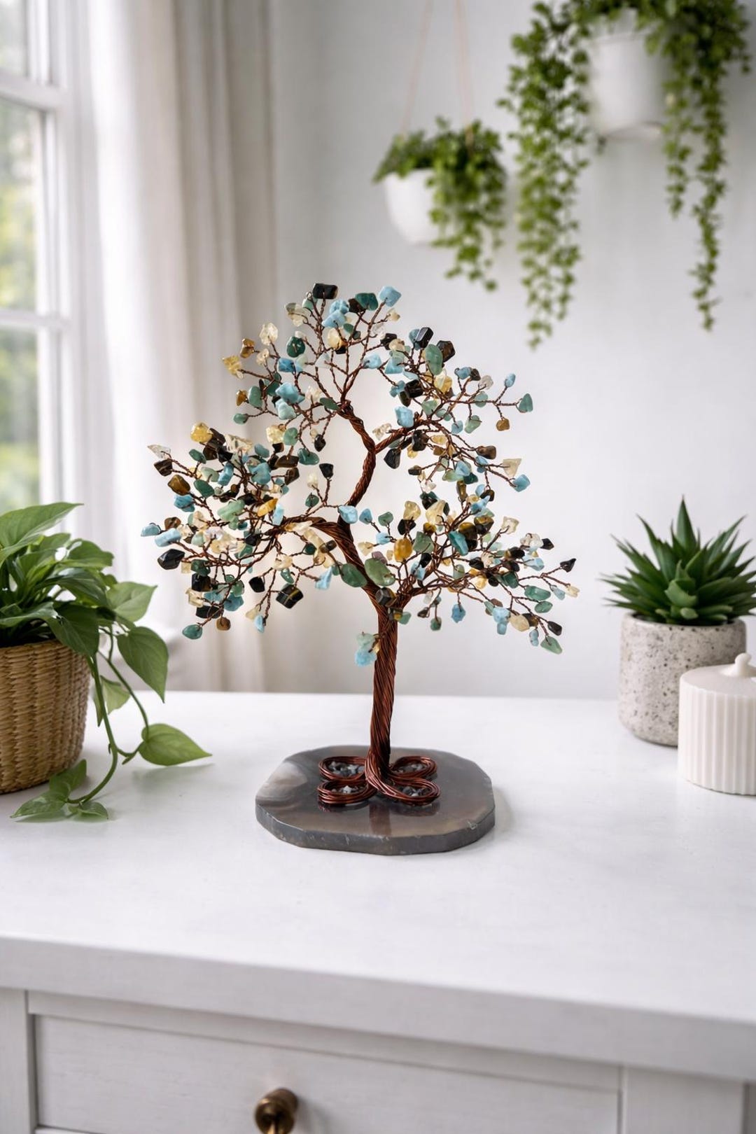 Abundance Crystal Tree, Crafted With Amazonite, Citrine , Tigers Eye ...
