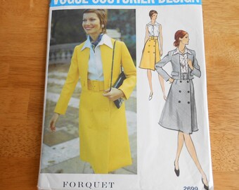 Vogue Couturier Design Pattern 2699 FORQUET Misses' Three-Piece Suit       circa 1972      Uncut