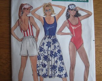 Butterick Pattern 6458 Misses' Swimsuit, Shorts, Skirt & Visor 1988 Uncut