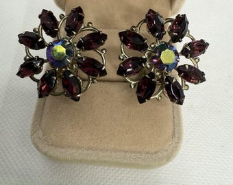 Pendientes de clip vintage con amatista Aurora Borialis y diamantes de imitación Marquis en forma de estrella.