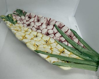 Reposacucharas/plato para baratijas de jacinto floral pintado a mano en mayólica vintage de Zanolli