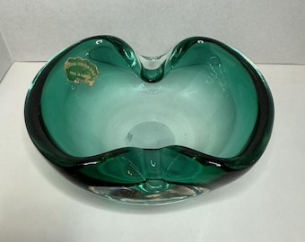 Bol de cristal plegado Murano verde vintage, tal cual está.