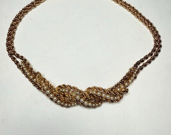 Vintage Boucher 9065N Faux Pearl Gold Tone Double Strand Twisted Rope Choker