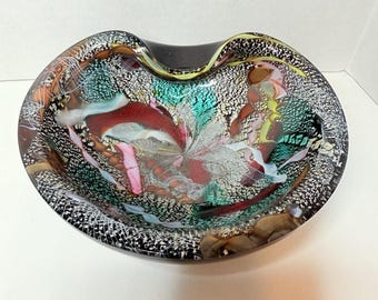 Posacenere/ciotola vintage Murano Ferro Tutti Frutti Lattacino Adventurine con custodia nera