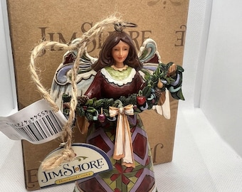 Jim Shore Heartwood Creek Red Green Angel With Garland Hanging Ornament
