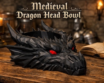 Low Poly Dragon Head Bowl: Medieval Fantasy 3D Printed Centerpiece (Customizable)