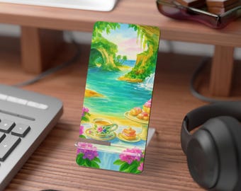 Beach Scene Phone Stand – Tropical Desk Accessory, Gift for Her