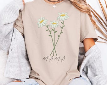 Minimalist Daisy Mama Shirt, Floral Comfort Colors Tee, Boho Mom Apparel