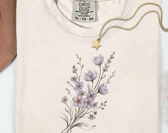 Delicate Floral T-Shirt, Minimalist Botanical Nature Top, Mother's Day Gift