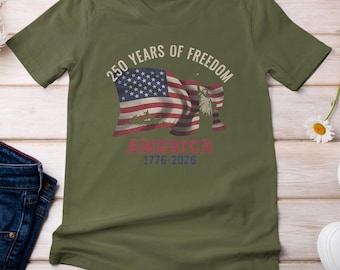 250 Years Of Freedom Flag Colors Shirt, Proud USA America Custom Gift Patriotic Graphic Tee, Personalized Gift Anniversary Unisex T-Shirt