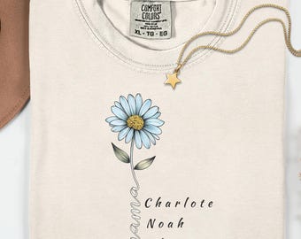 Personalized Mama Shirt with Floral Daisy, Custom Kids Names Tee