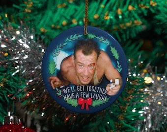 Action Hero Vintage Xmas Movie Ornament, Willis Inspired Custom Gift Christmas Tree Decor, Keepsake Personalized Holiday Ceramic Ornament