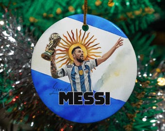 Messi World Champion Ornament, Argentina Soccer Custom Gift Xmas Christmas Tree Decor, Personalized Gift Holiday Keepsake Ceramic Ornament