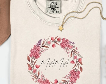 Floral Mama Shirt, Mother's Day Gift, Minimalist Mom Tee, Spring Summer Apparel