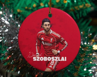 Adorno de jugador estrella de Szoboszlai, regalo personalizado de fútbol del Liverpool, decoración para árbol de Navidad, adorno de cerámica de recuerdo navideño.
