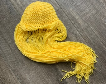 Blonde Doll Baby Wig Hat, Halloween Costume Kids, Yellow Yarn Wig, Baby Princess Wig, Rapunzel Photography Props, Newborn Wig, Infant Hat