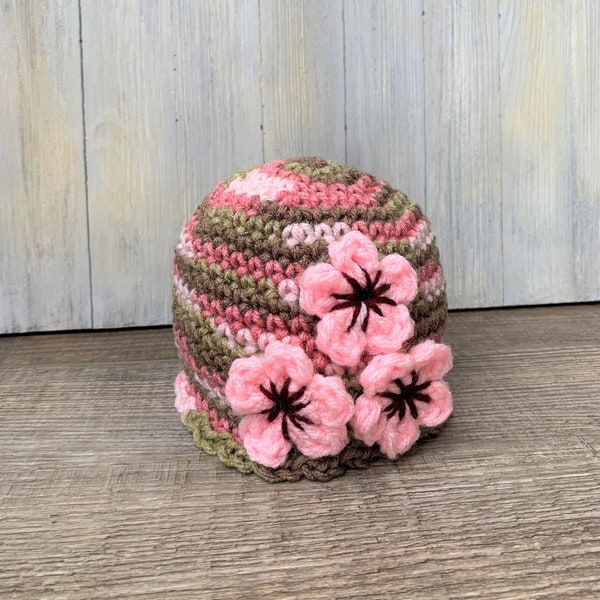 Baby Cherry Blossom Beanie, Sakura Flower Hat, Baby Girl Cloche Hat, Spring Photography Outfit, Japanese Flower Beanie, Toddler Girl Beanie