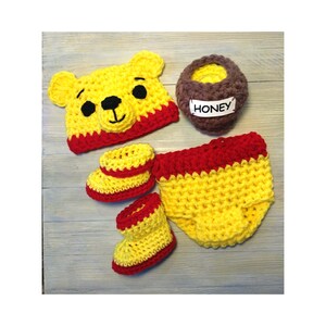 Winnie The Pooh Baby Costume, Kids And Baby Halloween Costume, Newborn Photography Outfit, Pooh Bear Infant Halloween Outfit,Boots,Honey Jar image 7