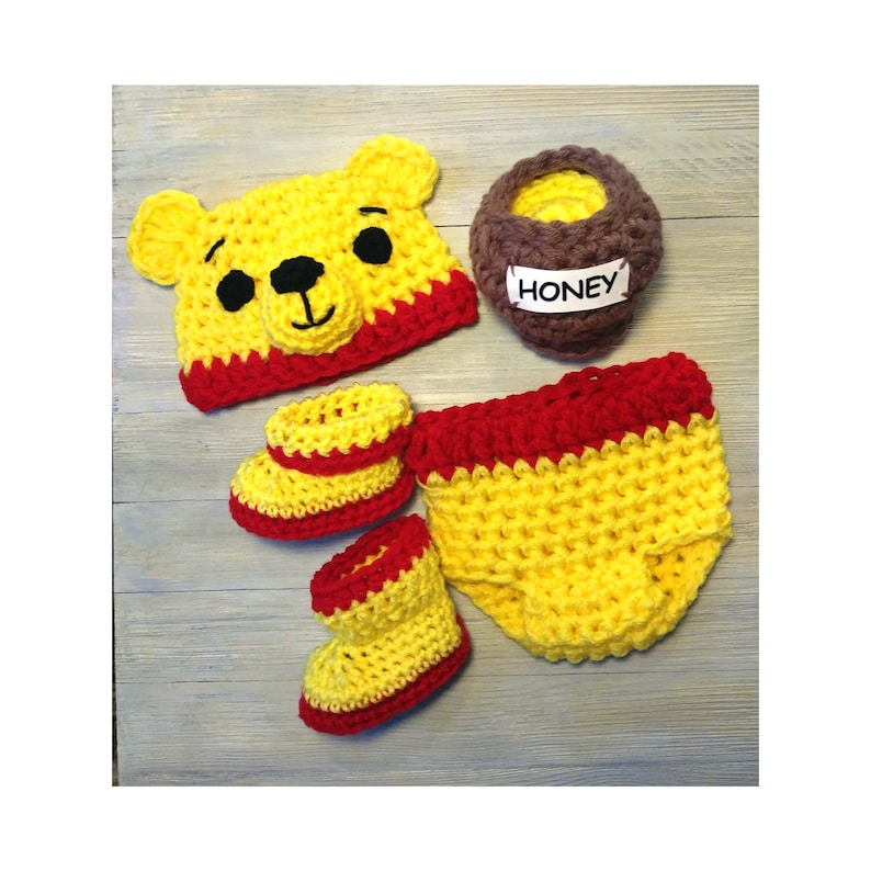 Winnie The Pooh Baby Costume, Kids And Baby Halloween Costume, Newborn Photography Outfit, Pooh Bear Infant Halloween Outfit,Boots,Honey Jar image 7