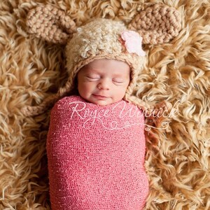 Crochet Lamb Baby Hat, Newborn Photography Props, Sheep Earflap Hat, Gender Neutral Baby Hat, Animal Crochet Hat, Baby Knitted Lamb Hat image 3