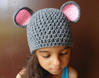 Baby Mouse Hat, Toddler Mouse Costume, Kids Halloween Costume, Mouse Beanie Hat, Grey Mouse Costume, Newborn Photo Prop, Mouse Ears Hat